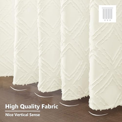 Cream Shower Curtain Set, Jacquard Geometric Textured Fabric Boho Shower Curtain for Bathroom, Soft Hotel Style Farmhouse Shower Curtains Grommet Top 12 Hooks, Machine Washable, 72x72, Cream - color: Cream, size: 72"W x 72"L (Pack of 1)