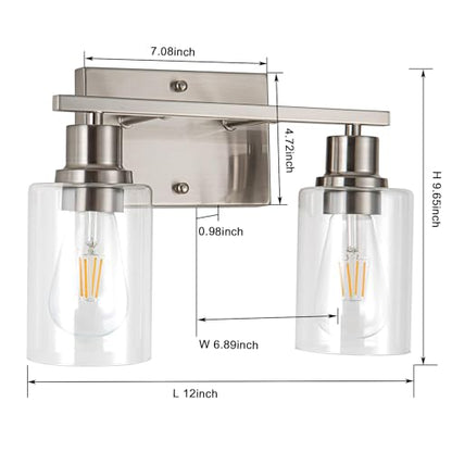 2-Light Bathroom Light Fixtures, Brushed Nickel Vanity Light with Clear Glass Shade, Modern Wall Sconce for Mirror Bath Bedroom Hallway Farmhouse Kitchen - color: Nickel 2-Light