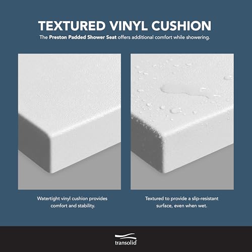 Transolid Preston Flip-Up Fold-Down Wall-Mount ADA Compliant Padded Shower Seat, 14 in. W x 13.75 in. D, White and Brushed Stainless, PPS1414UP-01BS - color: White/Brushed Stainless, size: 14"x14"