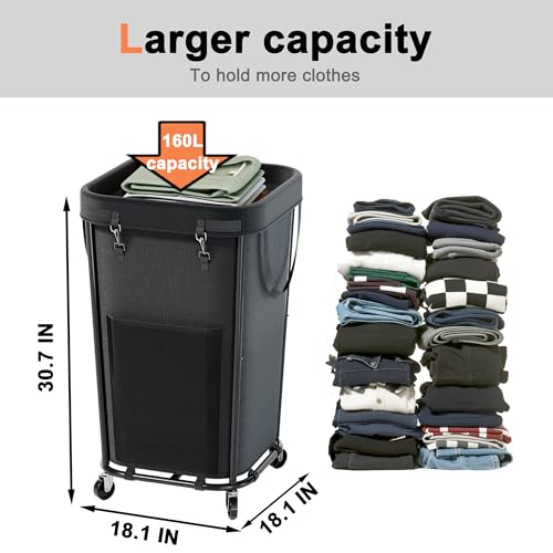 Laundry Basket with Wheels Rolling Laundry Basket, Removable Laundry Bag Design for Daily Use in Bathrooms and Laundry Rooms (Black, 160L) - color: New Black