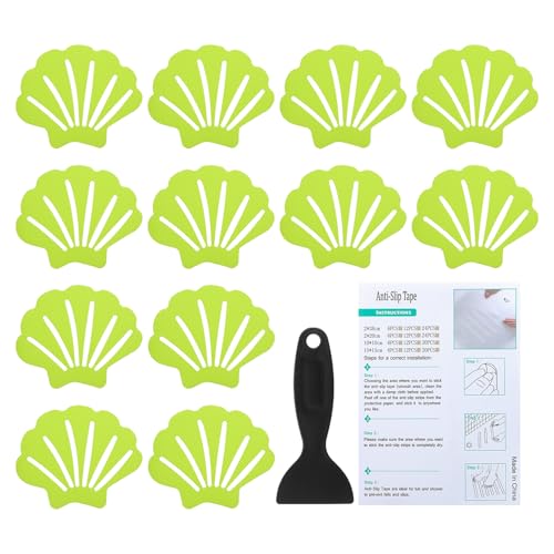 PATIKIL Bathtub Non Slip Stickers 3.54x2.76 Inch, 12 Pack Shell Safety Shower Floor Anti Slip Stickers with Adhesive Decals Scraper for Bath Tub Shower Floor Stair, Light Green - color: Light Green