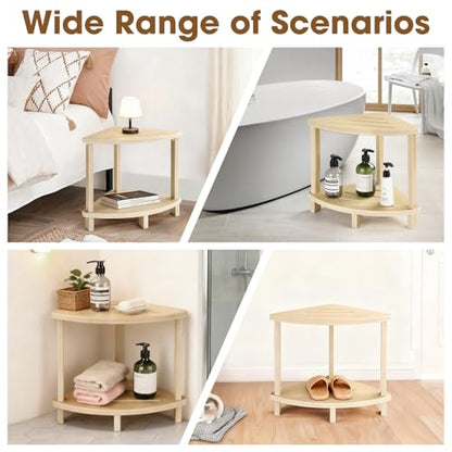 Corner Shower Stool for Inside Shower, 17in Shower Foot Rest for Shaving Legs with Storage Shelf 2-Tier, Waterproof Bath Stool Bench for Small Spaces Bathroom Seat