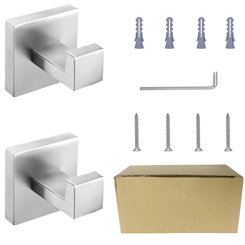 Nolimas Towel Hook Stainless Steel Bathroom Rustproof Clothes Towel Coat Hook Wall Mounted Square Toilet Kitchen, Heavy Duty Door Hanger, 2 Pack, Brushed Nickel - color: Brushed Nickel, size: 2 Pack
