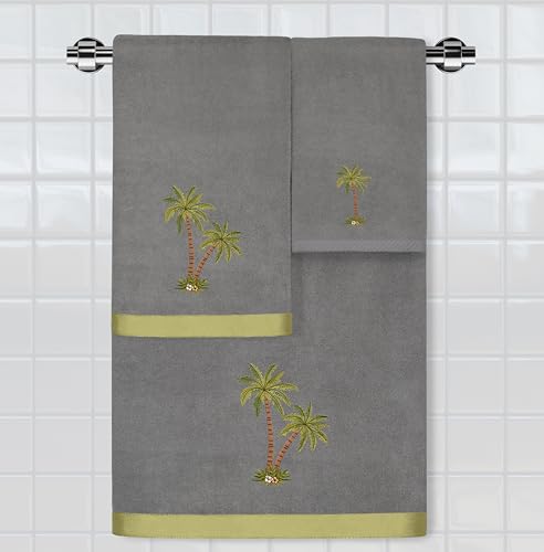 Flourish 4-Piece Premium Towel Set, Island Style Embroidery, Plush Turkish Cotton, Durable & Quick Dry, Elegant Bath Ensemble, 2 Bath 2 Hand Towels, Charcoal - color: Charcoal, size: 2 Pcs Bath 2 Pcs Hand Towel