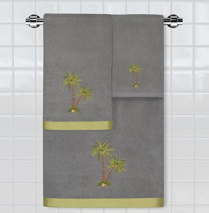 Flourish 4-Piece Premium Towel Set, Island Style Embroidery, Plush Turkish Cotton, Durable & Quick Dry, Elegant Bath Ensemble, 2 Bath 2 Hand Towels, Charcoal - color: Charcoal, size: 2 Pcs Bath 2 Pcs Hand Towel