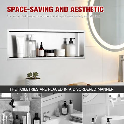 VELPAX No Tile Needed Shower Niche 12"X 36", Bathroom Wall Niche Single Shelf, Stainless Steel Shower Niche for Bathroom, Kitchens, Balconies - color: Silver, size: 12"X 36" Single Shelf