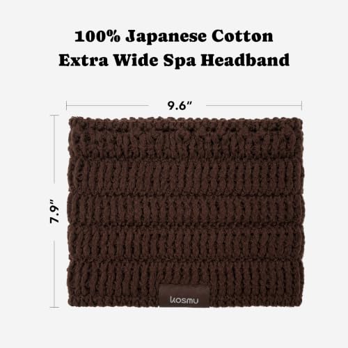 Luxury Organic Japanese Cotton Waffle Spa Headband for Women | Adjustable Towel Headband with Magic Tape | Makeup, Face Washing, Facial, Cosmetic & Skincare, Gift for Her Self-Care (Dark Cocoa) - color: Dark Cocoa, style: Headband (Extra Wide)