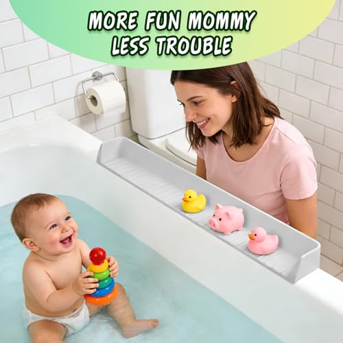 Kids Bathtub Splash Guard, Shelf & Toddler Bath Toy Tray -Gray | Bathtub Splash Guard PlayPad Shelf Area with Strong Suction Cups, Bathtub Ledge Guard, Fun Bath Time for Toddlers Baby - color: Grey