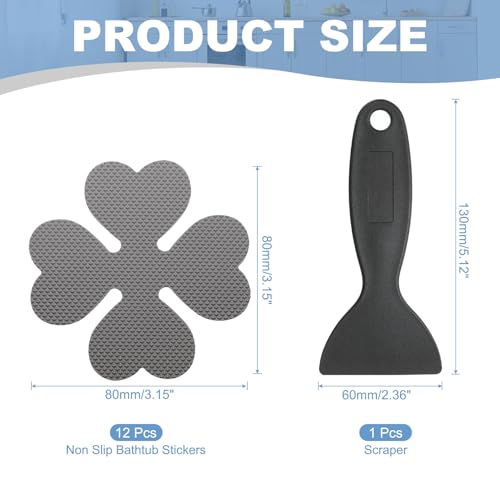 PATIKIL 12 Pcs Non Slip Bathtub Stickers, Anti Slip Shower Stickers with Scraper Bathroom Shower Floor Decals Four Leaf Shape Cute Treads Tubs, Gray - color: Gray