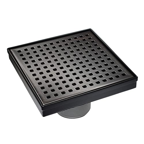 6-Inches Square Shower Drain with Flat Cover, Stainless Steel Shower Floor Drain with Removable Quadrato Pattern Grate, Floor Shower Drain with Hair Strainer, Venetian Bronze - color: Venetian Bronze, size: 6 Inches