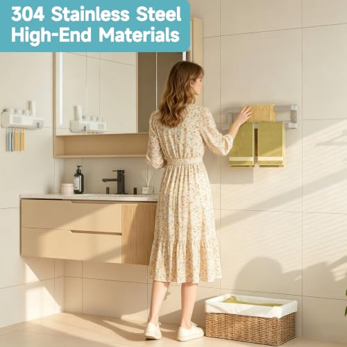 Alise Double Towel Bar, 20" Double Towel Racks for Bathroom, Brushed Nickel | SUS304 Stainless Steel Bathroom Towel Rack Wall Mounted, 3.54" Wide Towel Holder Quick Drying, Ladder Design - color: Brushed Nickel, size: 20-inch