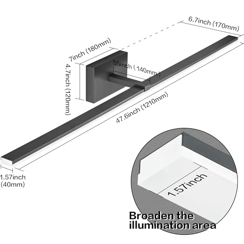 Modern LED Dimmable Vanity Light 40 inch Matte Black Bathroom Wall Lighting Fixtures - color: Black- Dimmable, size: 40-inch
