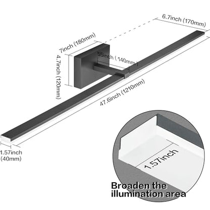 Modern LED Dimmable Vanity Light 40 inch Matte Black Bathroom Wall Lighting Fixtures - color: Black- Dimmable, size: 40-inch