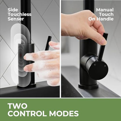 VFAUOSIT Touchless Kitchen Faucet with Pull Down Sprayer, Matte Black | 3 Spray Modes, cUPC/CEC Certified, SUS304 Steel, Fingerprint-Resistant Finish, Ceramic Disc Valve, Single-Handle Control - color: Matte Black-07