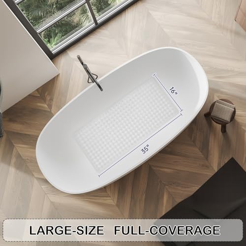 Non-Slip Bathtub and Shower Mats, Power Grip Bath Mat 35 x 16.3 Inch with Suction Cups and Drain Holes for Tub Bathroom Floor Safety, Machine Washable Soft Bathmat, Clear - color: Clear