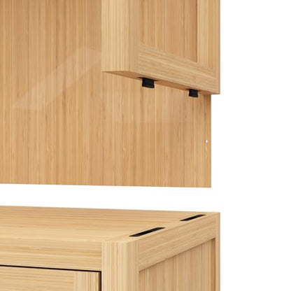 Storage Tall Cabinet with Shutter Door and 3 Tier Shelves, Freestanding Linen Tower Cabinet for Living Room, Kitchen, Bathroom Organizer, Natural