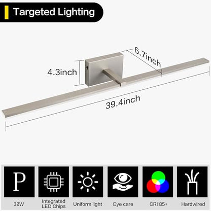 40 Inch Modern Vanity Light for Bathroom Brushed Nickel Over Cabinet Arm Extra Wide LED Bar 6000K Daylight - color: Brushed Nickel, size: 40-inch