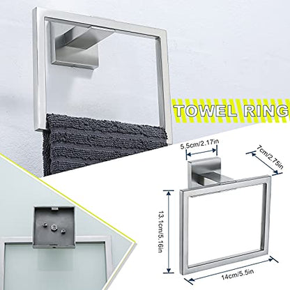Brushed 4-Piece Bathroom Hardware Set Premium Stainless Steel Bath Towel Bar Sets Wall Mounted Square Bathroom Accessories Kit, 23.6 Inch Brushed Nickel - color: Brushed Nickel, size: 4-Pieces Set-A
