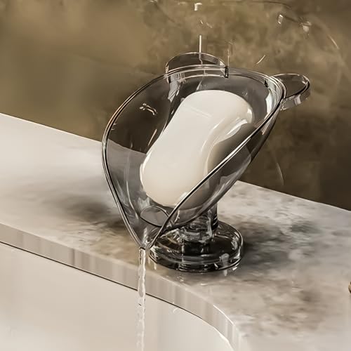 Self Draining Leaf Soap Dish – Easy to Clean Waterfall Soap Holder, Multi-Use for Shower, Bathroom & Kitchen Sink, Durable & Stylish (Gray Bear) - color: Gray Bear