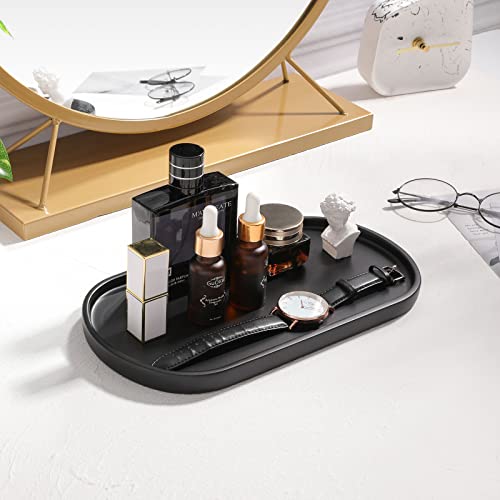Luxspire 11.4" Oval Bathroom Tray for Countertop Organizer, Matte Black | M, non-slip waterproof resin, easy wipe clean, fits bath kitchen vanity, holds jewelry toiletries soap - color: Matte Black, style: Medium