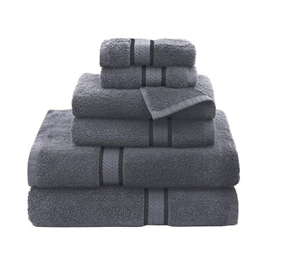 COTTON CRAFT Ultra Soft 6 Piece Towel Set - 100% Cotton Towels - Charcoal | Absorbent 580 GSM Quick Dry Everyday Premium Luxurious Bathroom Towels - 2 Large Bath Towels, 2 Hand Towels, 2 Washcloths - color: Charcoal, size: 6 Piece Towel Set