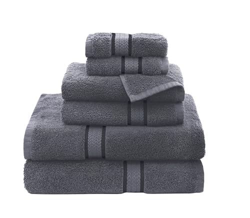 COTTON CRAFT Ultra Soft 6 Piece Towel Set - 100% Cotton Towels - Charcoal | Absorbent 580 GSM Quick Dry Everyday Premium Luxurious Bathroom Towels - 2 Large Bath Towels, 2 Hand Towels, 2 Washcloths - color: Charcoal