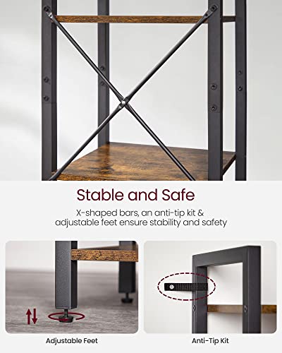 VASAGLE 6-Tier Bookshelf, Bookcase with Steel Frame | Book Shelf, 15.6 x 11.8 x 73.6 Inches, Living Room, Home Office, Rustic Brown and Matte Black, BARNET Collection ULLS101B01 - color: Rustic Brown + Ink Black, size: 6 Tiers (11.8"D x 15.7"W x 73.2"H)