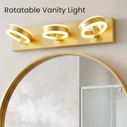 LED Bathroom Light Fixtures, 33inch Gold Vanity Lights, Modern 4 Light Acrylic Wall Sconces, 350° Rotatable Wall Lighting Fixture Over Mirror - color: Gold, size: 4 Lights
