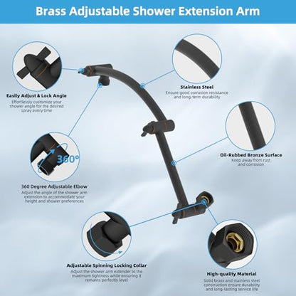 Hibbent 10'' Rain Shower Head with 16'' Extension Arm, Oil Rubbed Bronze | cUPC Certified High Pressure Rainfall Showerhead with Solid Brass Adjustable Shower Head Extension Arm, Fixed Showerheads - color: Oil Rubbed Bronze, style: Square 10''