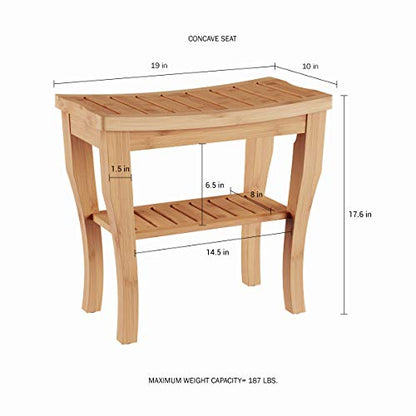 Lavish Home Shower Bench-Water Resistant Natural Eco-Friendly Bamboo with Storage Shelf for Bathroom, Spa or Sauna