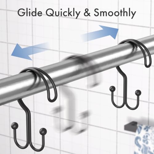 Bathway Black Shower Curtain Hooks Ring, 24 Pcs Double Sided Shower Hooks, Rust Proof Metal Shower Hooks for Bathroom, Anti-Drop Shower Rings for Shower Curtain & Liners - color: Black-24pack, style: Double-layer Shower Hooks