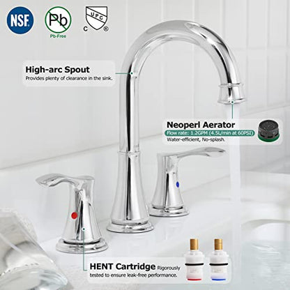 Chrome Widespread Bathroom Sink Faucet 8 Inch for Vanity | with All Metal Pop Up Drain, High Arc 2 Handle Lead-Free Deck Mount Bathroom Faucet for 3 Hole Lavatory Utility Sink - color: Chrome