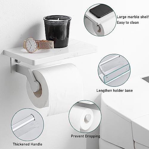 Hoimpro Toilet Paper Holder Wall Mounted, Marble Tissue Roll Rack | Brushed Silver | White Natural Marble Shelf Hand Paper Roll Holder, for Bathroom Kitchen Washroom Bedroom Aluminum - color: Silver