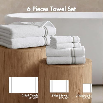 Madison Park Roan Border Cotton Bath Towel Set Absorbent, 6 Piece, Silver | Microfiber, Soft Pile, Machine Washable, OEKO-TEX Certified, Plush Bathroom Mat, Non Slip TPR Backing - color: Silver