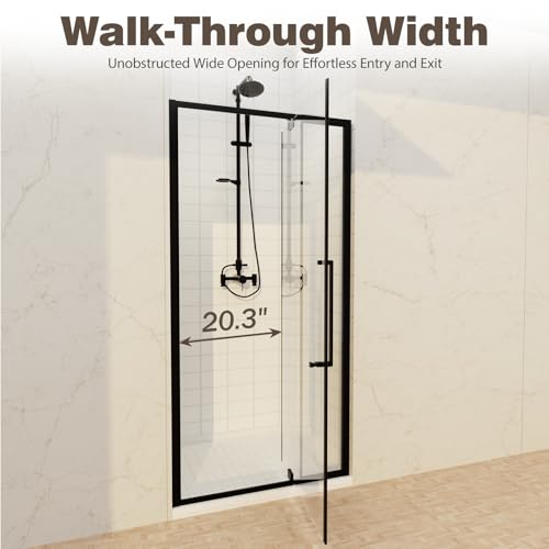 32-36" W x 72" H Semi-Frameless Pivot Swing Shower Doors | 1/4" (6mm) Clear SGCC Tempered Glass with a 20.3" walk-in opening, Matte Black Finish, Reversible, Magnetic Closing - color: Matte Black, size: 32" - 36"