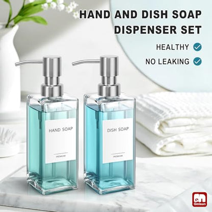 GMISUN Glass Soap Dispenser with Stainless Steel Pump, Clear Hand Soap Dispenser for Bathroom, 12 fl oz/350ml Hand and Dish Soap Dispensers Set for Kitchen, Refillable Liquid Soap and Lotion Bottle - color: Clear Bottle + Sliver Pump
