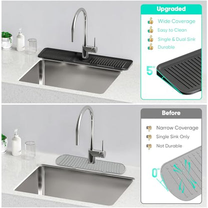 24 Inch Longer Faucet Mat for Kitchen Sink, 5° Slope Fast Self-draining, Kitchen Sink Splash Guard Silicone Sink Faucet Mat Splash Guard Kitchen Sink Area Tidy Splash Faucet Guard Draining Mat - color: Black, size: 24" x 5.5"