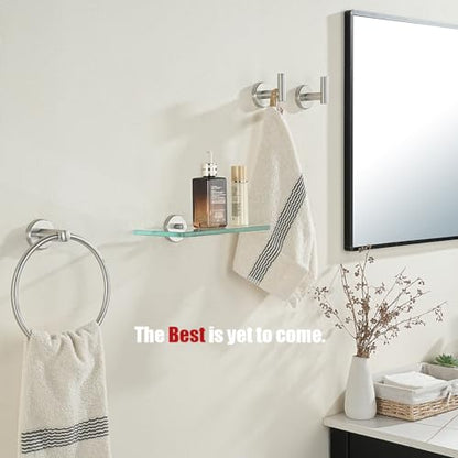 JQK Bathroom Glass Shelf, Tempered Glass Shower Storage 8 by 5 inches, 304 Stainless Steel Brushed Finish Wall Mount, TGS101L8-BN - color: Brushed, size: 8 Inch (1 Pack)
