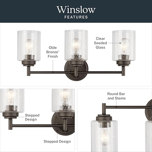 Kichler Winslow 21.5" Vanity Light in Olde Bronze®, 3-Light Transitional Bathroom Light with Clear Seeded Glass. (21.5" W x 9.25" H), 45886OZ - color: Old Bronze, size: 21.5"