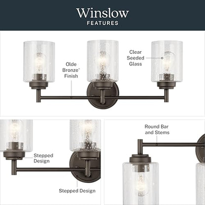 Kichler Winslow 21.5" Vanity Light in Olde Bronze®, 3-Light Transitional Bathroom Light with Clear Seeded Glass. (21.5" W x 9.25" H), 45886OZ - color: Old Bronze, size: 21.5"