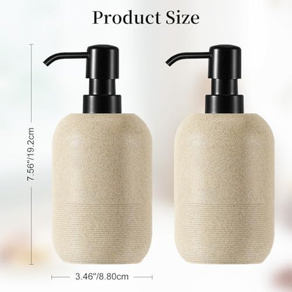 Luxspire Soap Dispenser Cylinder-Shaped Resin Soap Dispenser, Beige, 2pack | 450ml Premium sandstone resin, modern cylindrical design easy clean pump, 2 bottles, multi-purpose liquid storage - color: Beige+beige