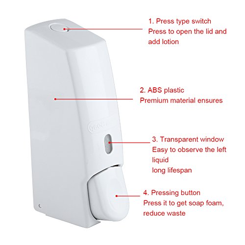 Soap Dispenser Wall Mount Foaming, 600ml Wall Mounted Manual Foam Soap Lotion Dispenser Rechargeable for Kitchen Bathroom Commercia(White)