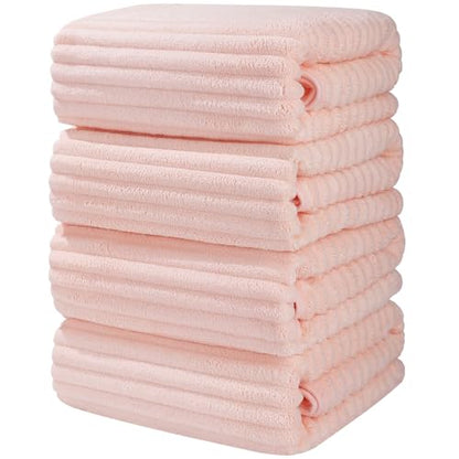 Luxury 4-Piece Quick-Dry Bath Towel Set 27.5X 55 Inches – Ultra Soft Microfiber for Bathroom, Bar, Pool, Gym & Travel – Elegant Twill Design - color: 4pink