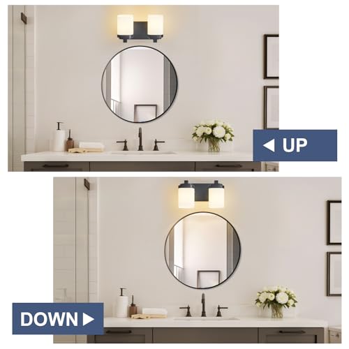 10 Inches Bathroom Vanity Light, 2-Light Black Bathroom Light Fixtures Over Mirror, Bathroom Light Shower Lamp with Milky White Square Glass Shade, Modern Farmhouse Lighting Fixtures - color: Black, size: 10 Inch : 2-lights