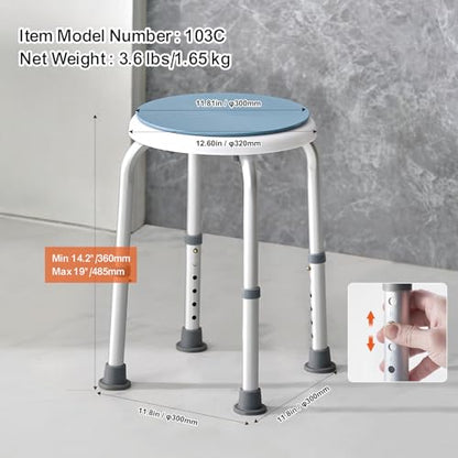 VEVOR Shower Chair for Inside Shower, 360 Degree Swivel Shower Seat, Adjustable Height Shower Stool, Non-Slip Bench Bathtub Seat Stool for Elderly Disabled Adults Handicap, 300 lbs Capacity - size: 300 lbs 360 Degree Swivel Seat