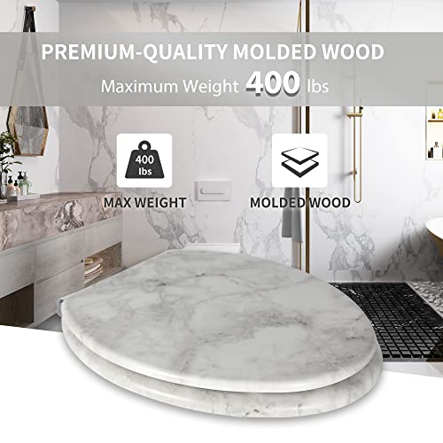 Angel Shield Marble Toilet Seat Durable Molded Wood with Quiet Close,Easy Clean Quick-Release Hinges (Elongated,Gray Marble) - color: Gray Marble-Elongated, size: Elongated-18.5”