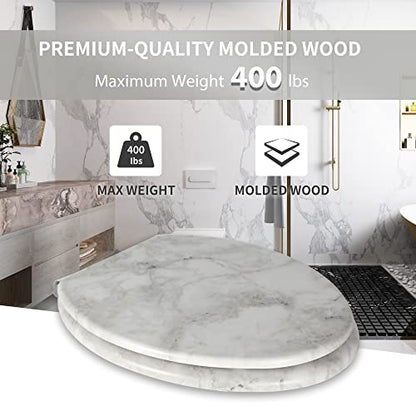 Angel Shield Marble Toilet Seat Durable Molded Wood with Quiet Close,Easy Clean Quick-Release Hinges (Elongated,Gray Marble) - color: Gray Marble-Elongated, size: Elongated-18.5”