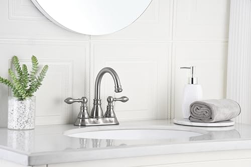 Brushed Nickel 4 Inch Centerset Bathroom Faucet 3 Hole with Pop up Drain | Derengge High Arc Classic 2-Handle Bathroom Sink Faucet, Vanity Lavatory Faucet with 360° Swivel Spout，F-4501-BN - color: Brushed Nickel