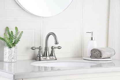 Brushed Nickel 4 Inch Centerset Bathroom Faucet 3 Hole with Pop up Drain | Derengge High Arc Classic 2-Handle Bathroom Sink Faucet, Vanity Lavatory Faucet with 360° Swivel Spout，F-4501-BN - color: Brushed Nickel