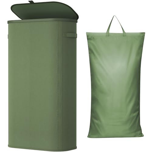 Lifewit Slim Laundry Basket with Lid, Narrow Large Laundry Hamper with Plastic Handles and Removable Bag, Tall Foldable Dirty Clothes Hampers for Laundry Room, Bedroom, Bathroom, Dorm, 75L Green - color: Green, size: 75L
